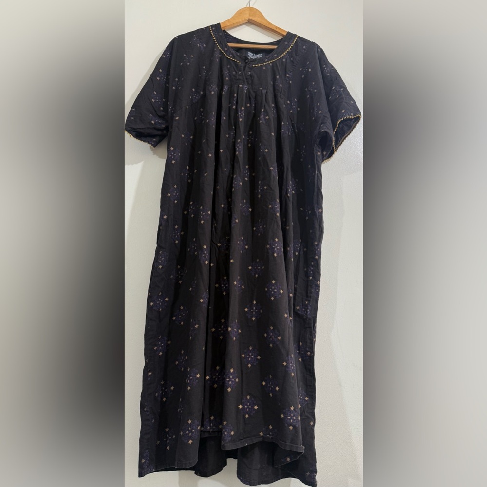 Made in India Relaxed Black Maxi Dress with Gold Trim